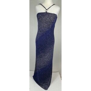 Vtg y2k 90s Cache Prom Formal Dress 8 Glitter Maxi Sapphire Blue Whimsical USA